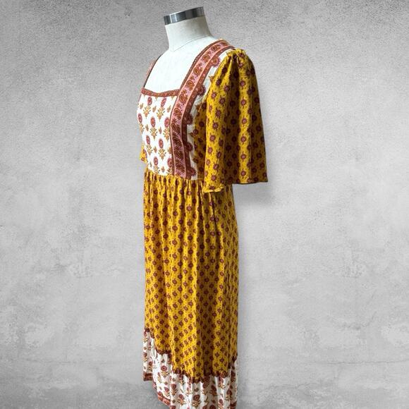 Bohme Floral Rayon Maxi Dress Women XL Yellow Boho Cottagecore Hippie Festival - Picture 4 of 11